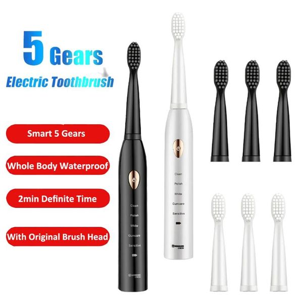 

smart electric toothbrush 5 gears ultrasonic sonic tool rechargeable washable electronic brush with 4 heads