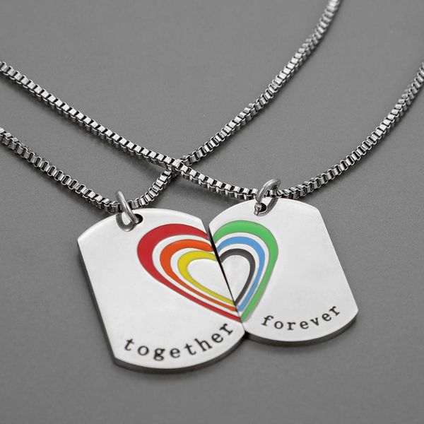 

pendant necklaces lovely heart letter couple necklace punk long stainless steel chain with square for women/men lover gift, Silver
