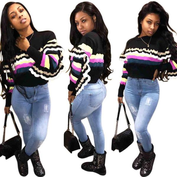 

women's sweaters 25m814 autumn winter women casual fashion classic print striped with, White;black