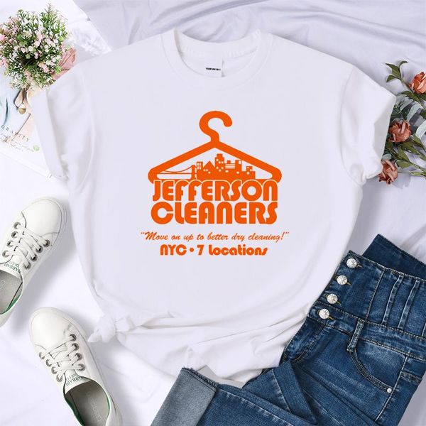 

women's t-shirt jefferson cleaners print woman t-shirts oversized o neck tee casual breathable fashion anime for, White