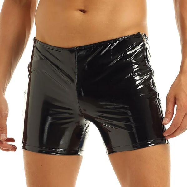 

underpants men erotic pants glossy latex panties pvc leather shorts for with zippers underwell, Black;white