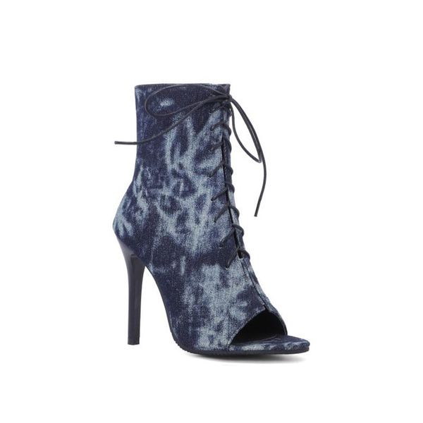 

boots 2021 summer fish beak pu thin high heel lace up cool, Black