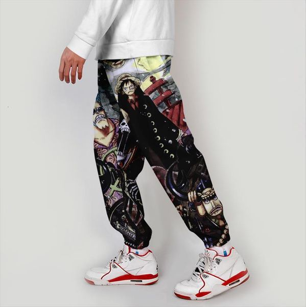 

wawni 3d anime japanese cargo women pants one piece harajuku streetwear elastic waist harem hip hop joggers, Black