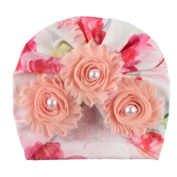 

caps & hats baby headband hat floral print stretchy turban infant pearls head wrap beanie headwrap girl tiara accessories, Yellow