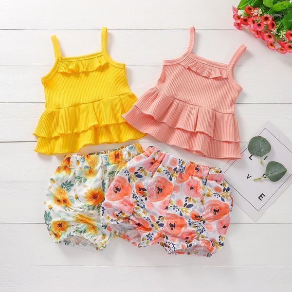 

clothing sets baby girl outfits toddler girls small floral print sling clothes comfortable cute tow-piece girl's vestiti neonata1, White