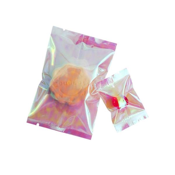 

storage bags 1000pcs/lot open rainbow laser clear plastic small sample pouches heat seal tear notch coffee tea powder packaging bag