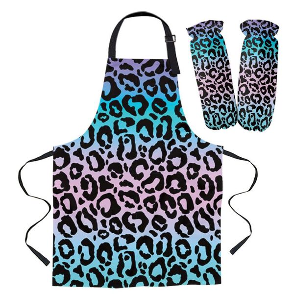 

aprons daily cleaning apron set leopard animal skin gradient chef waiter anti-oil kids cooking gardening work sleeve cover