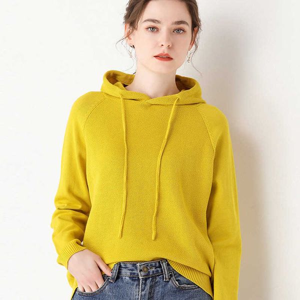 

fashion hoodies 21 spring pure cotton knitted hoodie women's long sleeve, Black