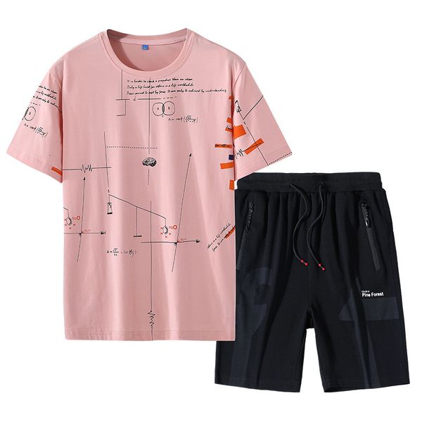 

2021 summer large men's casual sports suit loose add plus size short sleeve t-shirt thin two piece set 1-19 69r3, Gray