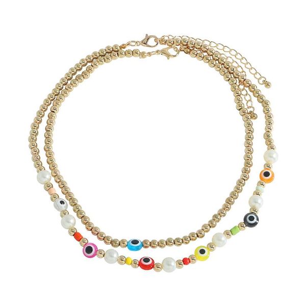 

chokers bohemian colorful eye beads strand necklace for women double layer beaded necklaces fashion jewlery gift, Golden;silver