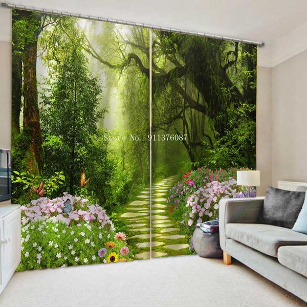 

curtain & drapes nature scenery curtains blackout 3d window for living room green forest soundproof windproof