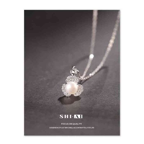 

shiai s925 sterling silver necklace women's fashion elegant and versatile clover freshwater pearl pendant jewelry