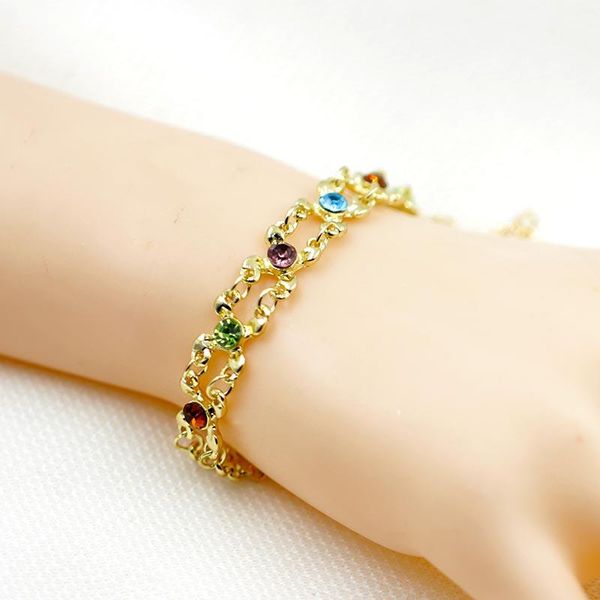

charm bracelets & bangles colorful cz girl hand chain square golden plated arm for women, Golden;silver