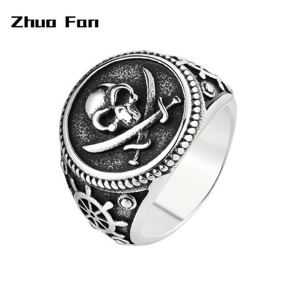 

cluster rings 2021 individuality retro double knife skull men's titanium steel ring original design, Golden;silver