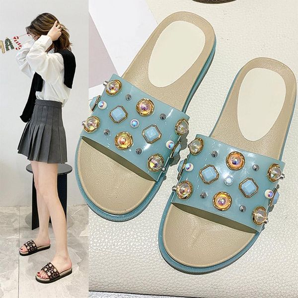

slippers women's summer shoes casual female sweet ladies platform beach slides non slip crystal jelly comfort outside shoe, Black