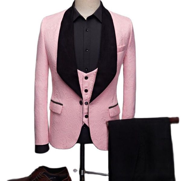 

men's suits & blazers 2021 mens fashion big shawl lapel 3 pieces set pink red blue white black wedding groom quality jacquard banquet t