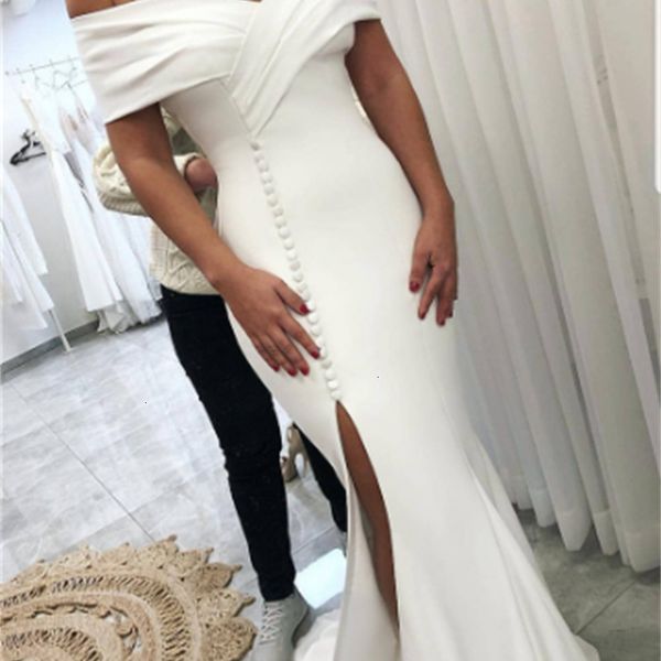 

new amazing 2021 black girls split front mermaid long wedding satin off shoulder african women bridal gowns vestido de noiva vois, White