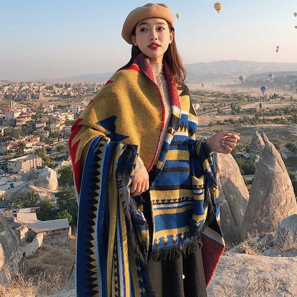 

blankets turkish national style shawl autumn scarf women thick blanket warm cape outside with