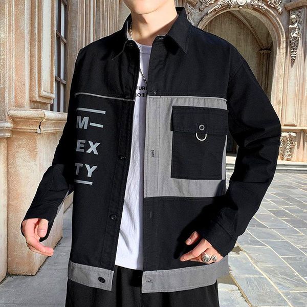 

men's jackets 2021 autumn coat jacket youth splicing fashion slim fit korean running leisure sports multi pocket brand wear, Black;brown