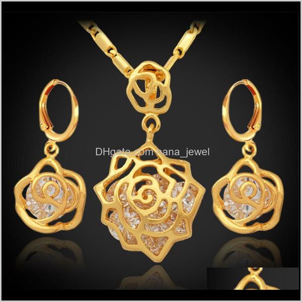 

vintage infinity elegant rose cubic zirconia earrings pendant set 18k real gold plated fashion jewelry sets for women kl32z 52dp6, Black