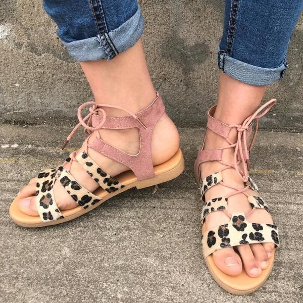 

sandals 2021 brand summer women fashion leopard flat heel bottom women's sandal cross strap casual, Black