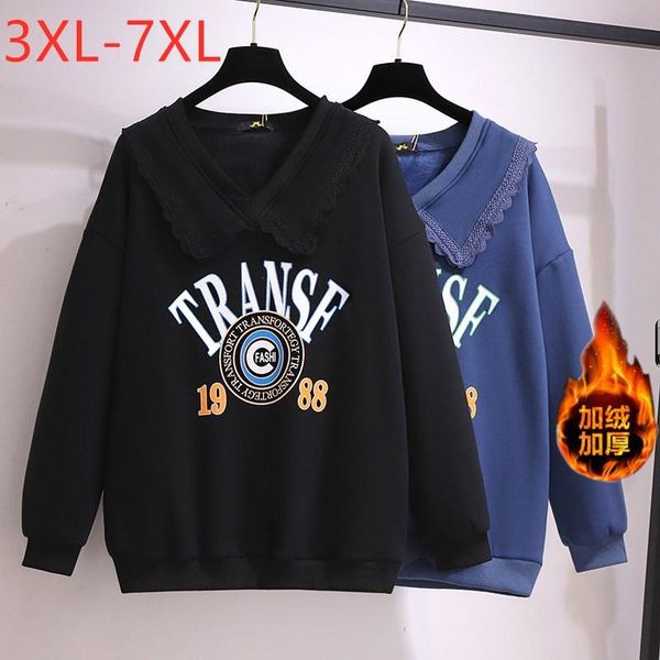 

plus size outerwear & coats autumn winter women clothing oversize pullover long sleeve velvet print blue sweatshirt coat 3xl 4xl 5xl 6xl 7xl, Black