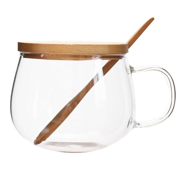 

350ml heatproof cup glass creative water with spoon lid storage bottles & jars