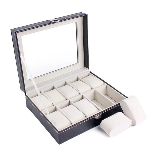

watch boxes & cases multi-story fashion simple storage box open window leather gift bracelet plate luxury packaging finishing, Black;blue