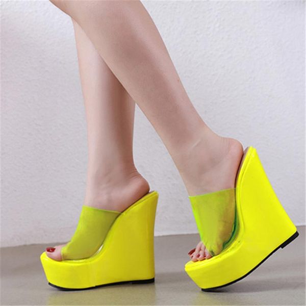 

dress shoes fashion transparent wedges waterproof platform women's slippers 2021 high heels women sandals slip ons beach casual ladies, Black