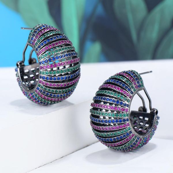 

hoop & huggie kellybola fashion exquisite geometric hollow earrings cubic zirconia women's jewelry girls' accessories, Golden;silver