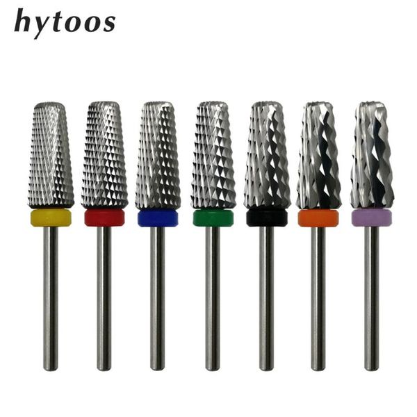 

nail art equipment hytoos tapered carbide drill bit safe reversed chip removal bits milling cutter for manicure electric accessories, Silver