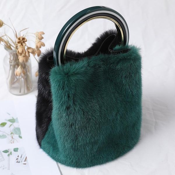 

mink ring portable bucket bag new style for women in winter
