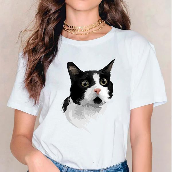 

women female tee cartoon cat animal face 90s short sleeve animal fashion print lady t-shirts womens graphic t shirt t-shirt, White
