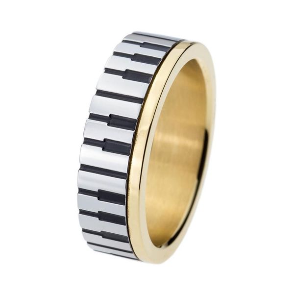 

wedding rings drop 7mm men women' gold color piano key board ring for music lovers 316l stainless steel engagement, Slivery;golden