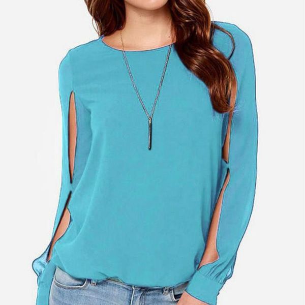 

women's blouses & shirts women fashion spring autumn chiffon shirt long sleeve solid color loose casual o neck, White
