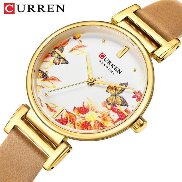 

wristwatches chinese style 2021 ladies fashion leather watch curren women's business dress slim quartz watches montre femme, Slivery;brown