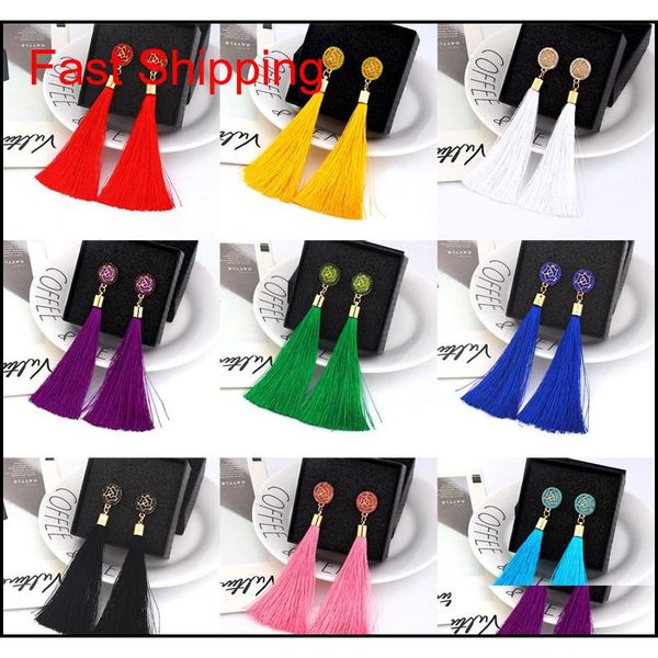 

boho crystal long tassel drop earrings for women ethnic geometric rose flower sign dangle statement earring 2 qylhzj dh_seller2010, Silver
