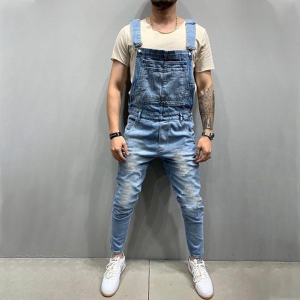 

men's pants fashion 2021 mens denim overall button pocket solid jeans jumpsuit streetwear casual loose suspender plus size #40, Black