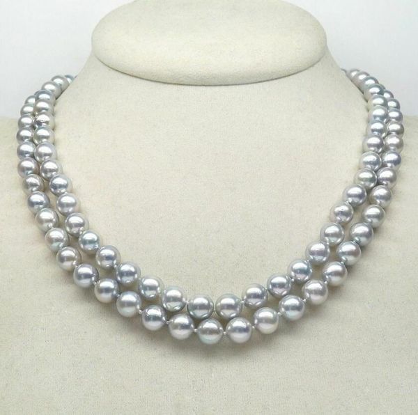 

fine pearls jewelry 35" 7-8mm round south sea genuine gray pearl necklace 14k gold sweater chain, Silver