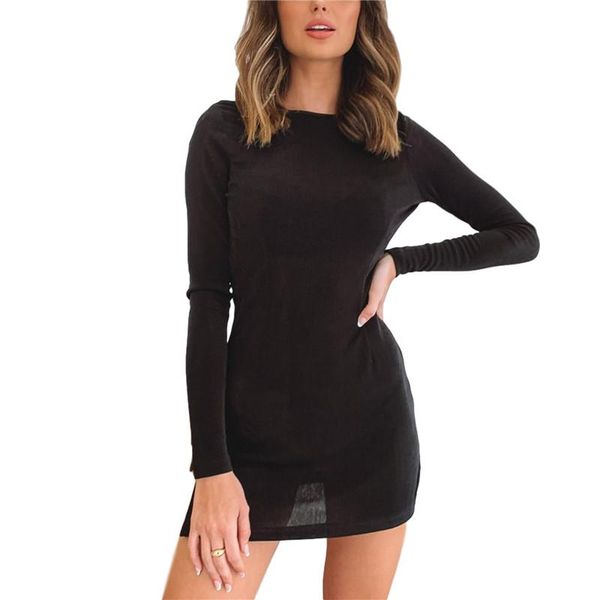 

casual dresses women's bodycon mini dress, long sleeve sheer mesh solid color tie back split hem short club dress, Black;gray