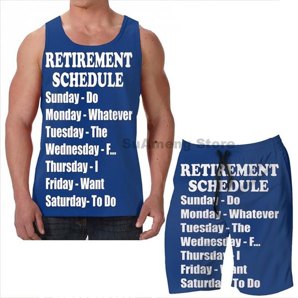 

men's tracksuits summer funny print men tank women special retiree gift retirement schedule beach shorts sets fitness vest, Gray