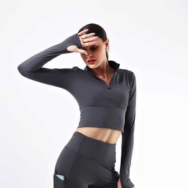 

2021 new stand collar slim yoga suit matted nude fitness half zipper leisure sports coat women, Black;white