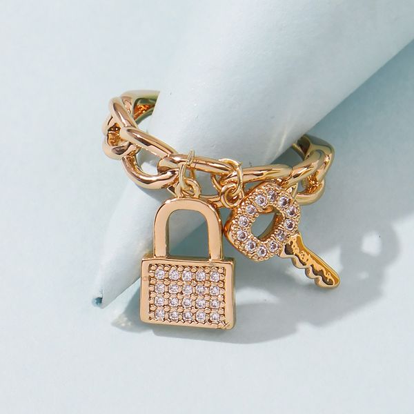 

r0242ring european and american fashion personalized key lock zircon women's indifference creative ring index finger, Silver