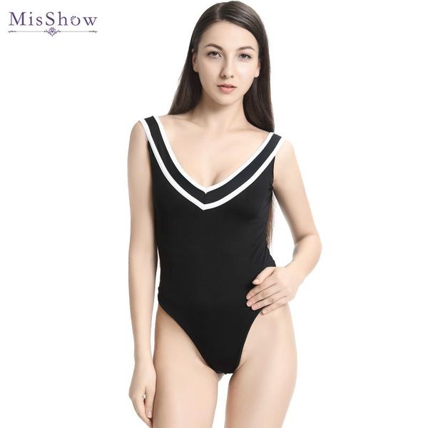 

women's jumpsuits & rompers misshow v neck stripe bodysuit women black jumpsuit elegant romper skinny body mujer feminino para mulheres, Black;white