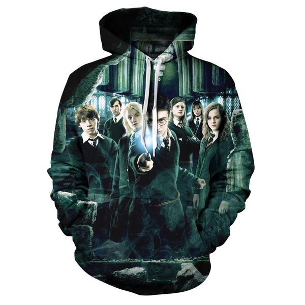 

2021 men's harry potter 3d digital printing pullover loose hoodie, Black