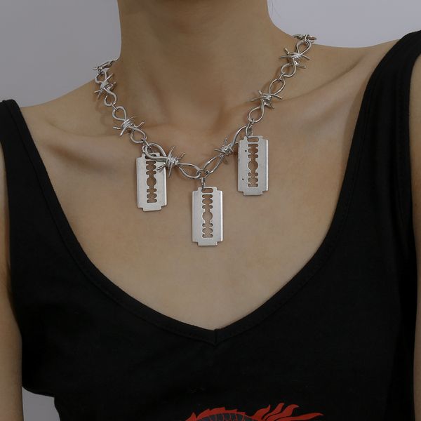 

jewelry metal industrial style razor punk personality knot bow chain necklace, Silver