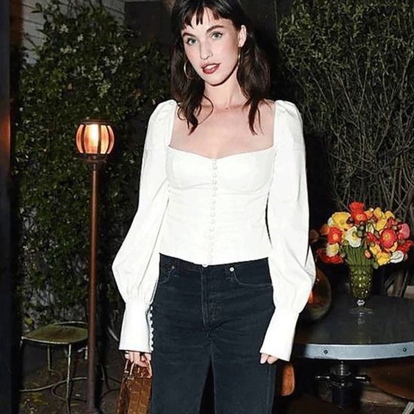 

new arrival autumn off shoulder blouse long sleeve women shirt solid white se stdv