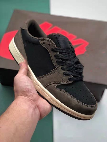 

authentic ts x 1 low og sp basketball shoes cq4277-001 1s brown suede black sports sneakers with original box