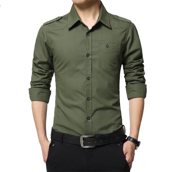 

men's epaulette shirt fashion full sleeve epaulet military style 100% cotton army green s with epaulets 210809, White;black