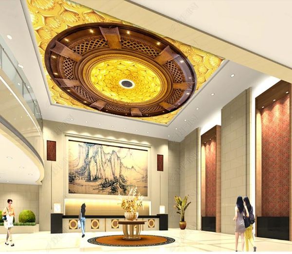 

wallpapers po wallpaper european style ceiling zenith mural golden flower high-end 3d background wall paper living room el frescoes